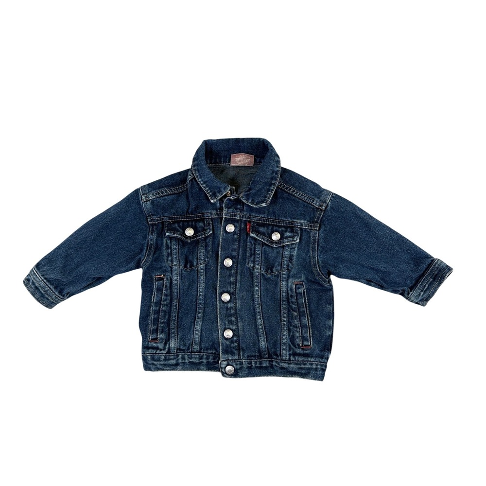 Levis Kids Dark Wash Denim Trucker Jacket Size 4T Indigo Blue Snap Button Front